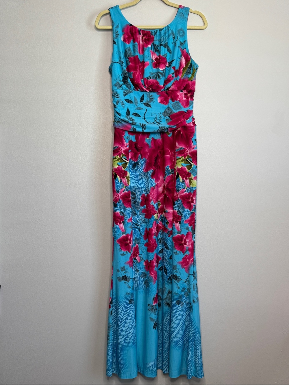 Venus Sleeveless Turquoise Floral Maxi Dress Vibrant Pink Bloom Flowers